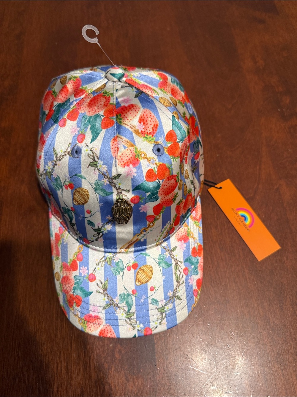Kurt Geiger Floral Strawberry Stripe Baseball Cap - Blue & White